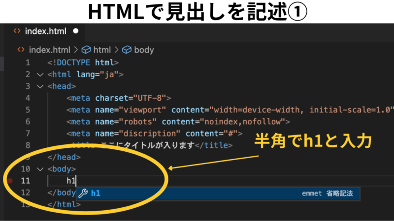 HTMLで見出しを記述する方法①