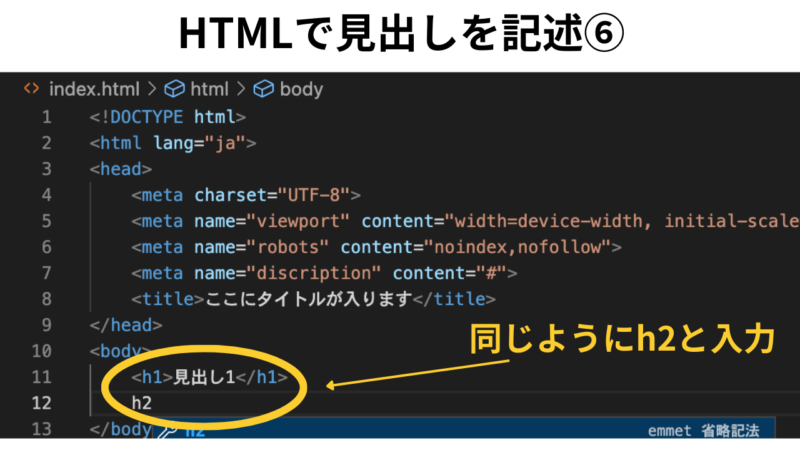 HTMLで見出しを記述する方法⑥